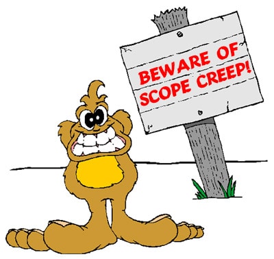 monster with beware-scope-creep sign
