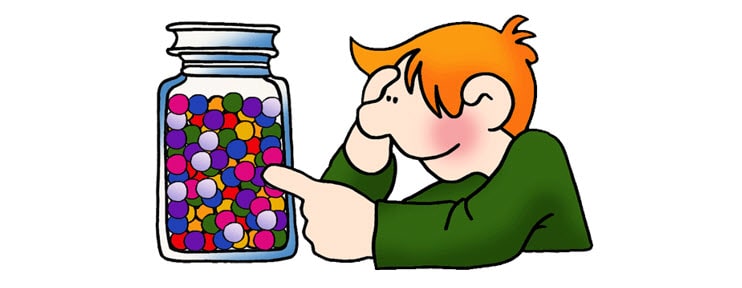 man estimating marbles in a jar